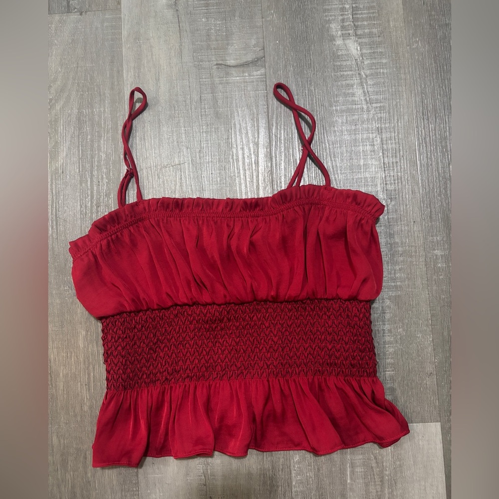 Free People Red Smocked Waist Spaghetti Strap Camisole